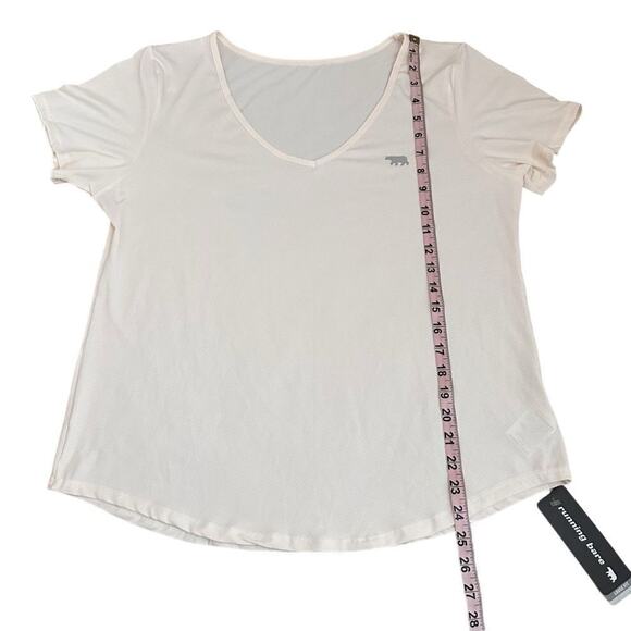 Running Bare Women L Athletic Short Sleeve Relaxed V-Neck Cream Dry Fit Mesh - Picture 13 of 14